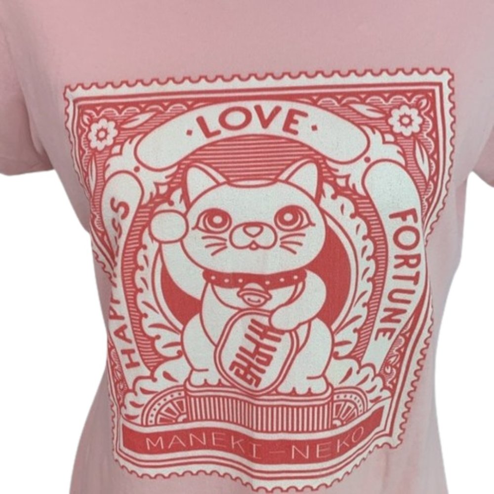 Next Level Cotton Black Maneki Neko T-Shirt Short Sleeve Size M - Picture 3 of 7
